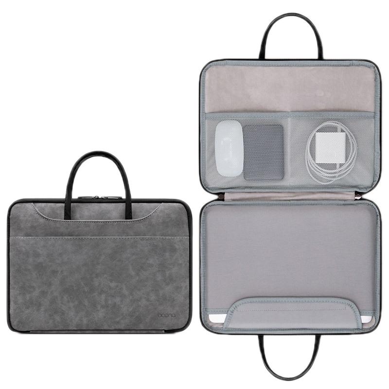 V562-B1099723060DBT-202504251722-00 Waterproof Leather Computer Bag - 13 / 13.3 Inches Fully Open & Portable - Gray Black - Image 1