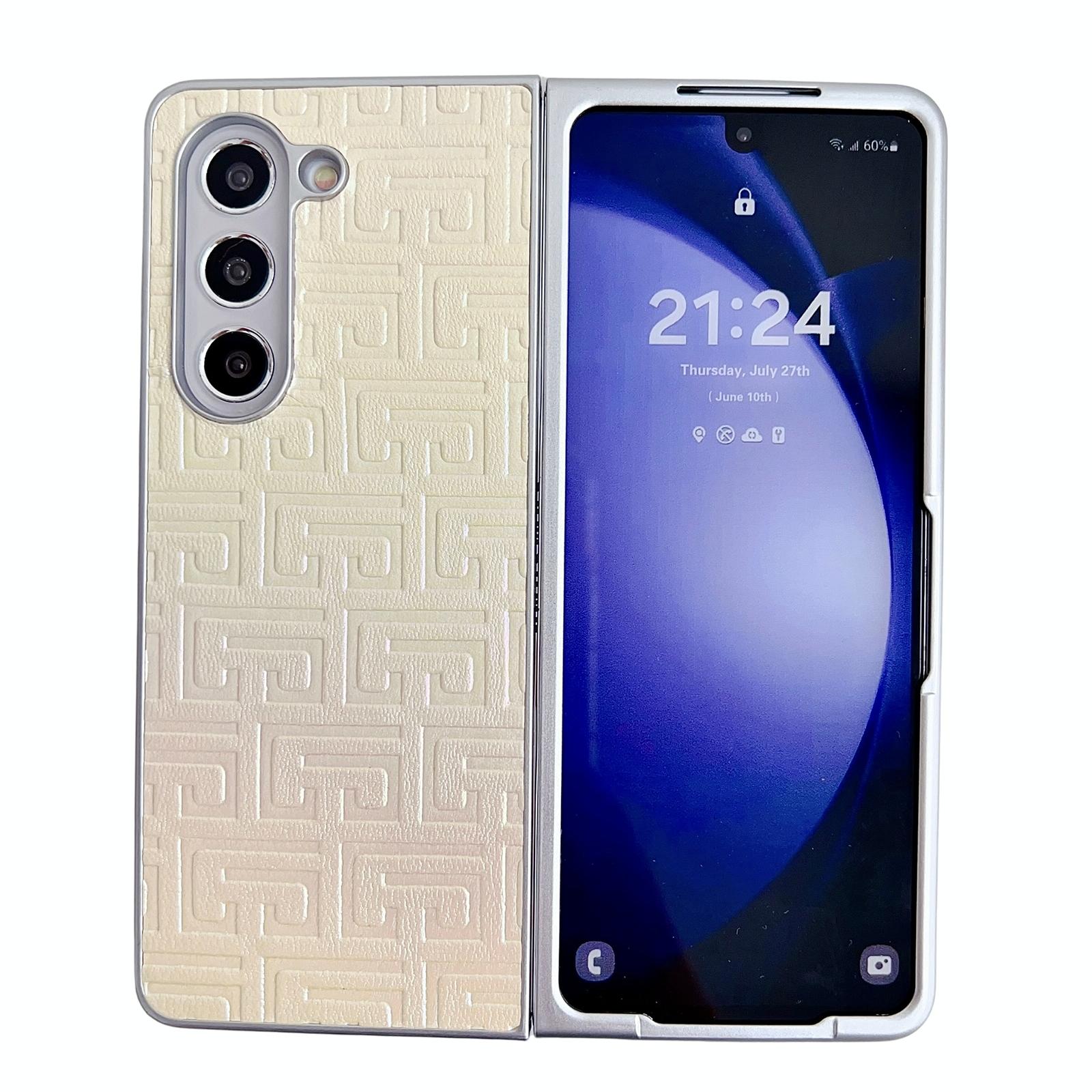 V562-B200612600ADE-202503211445-00 For Samsung Galaxy Z Fold4 5G Geometric Gradient Leather Phone Case - Pearlescent Finish - Gold - Image 1