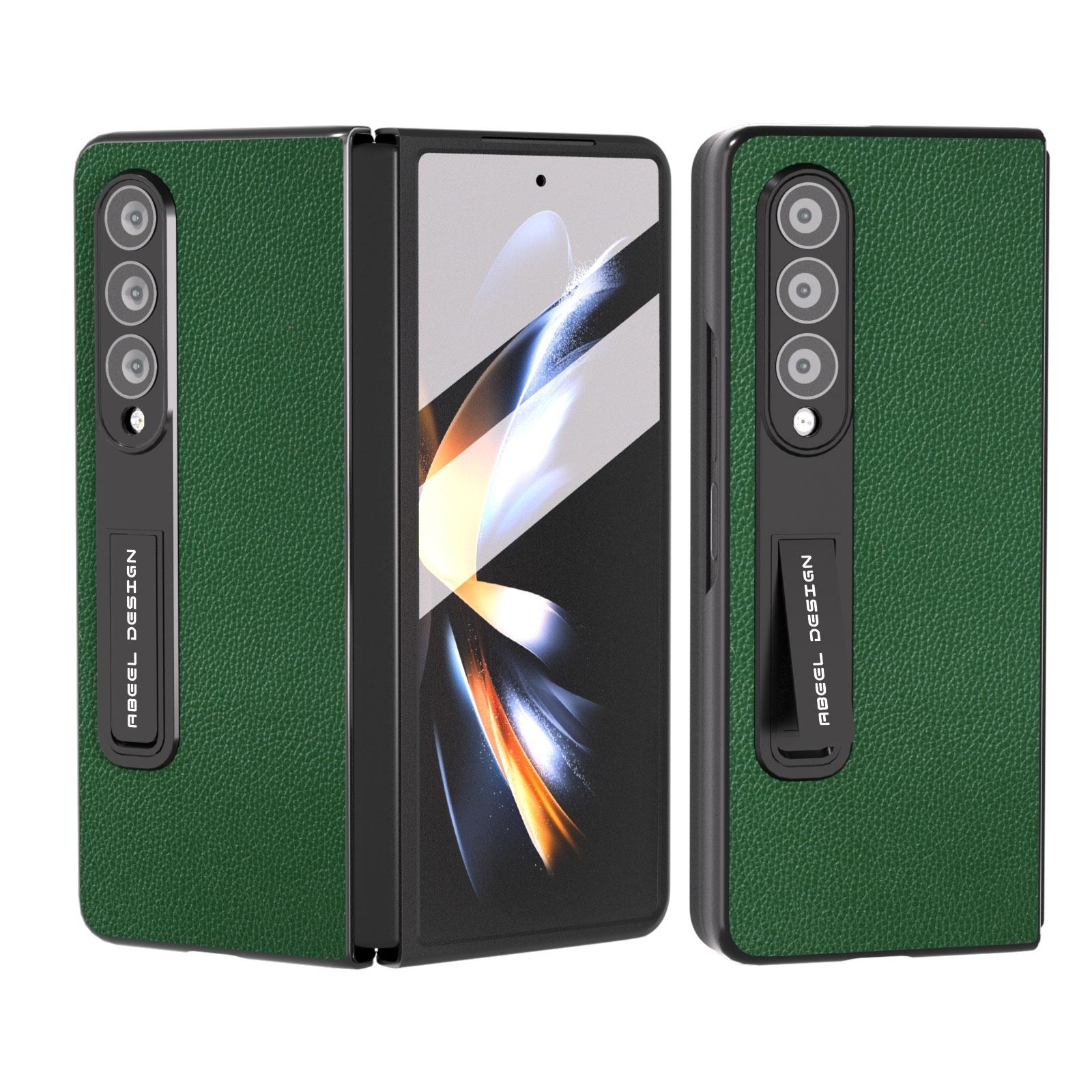 V562-B205907400ADE-202505221925-00 For Samsung Galaxy Z Fold4 5G Leather Phone Case With Holder - Green - Image 1