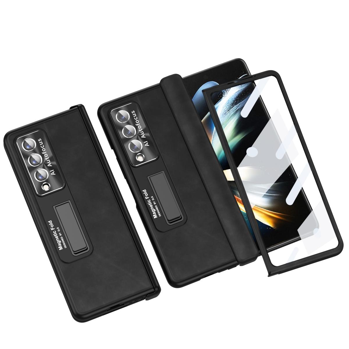 V562-B208550400ADE-202505221936-00 For Samsung Galaxy Z Fold4 5G Napa Texture All-In-One Phone Case - Black - Image 1