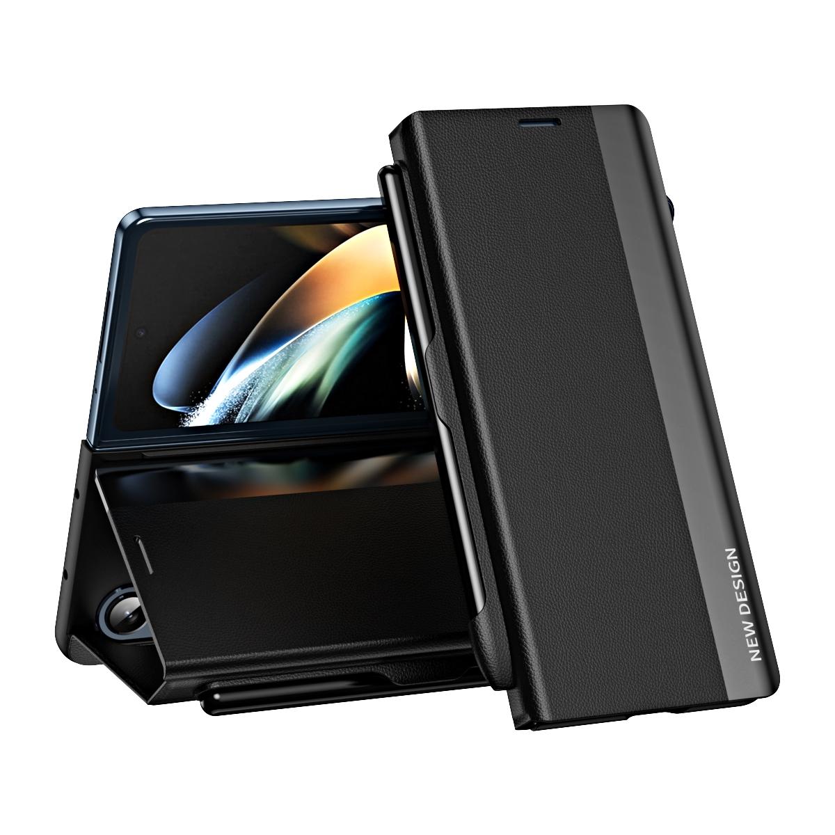V562-B209010400ADE-202503211421-00 For Samsung Galaxy Z Fold4 5G Leather Phone Case With Pen Slot - Shockproof - Black - Image 1