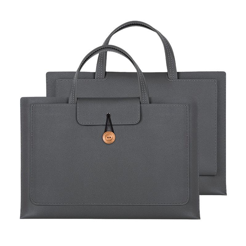 V562-B2094673060DBT-202502282121-00 Waterproof Elastic Button Laptop Handbag - Pu Material - Grey - 15.4/16 Inch - Image 1