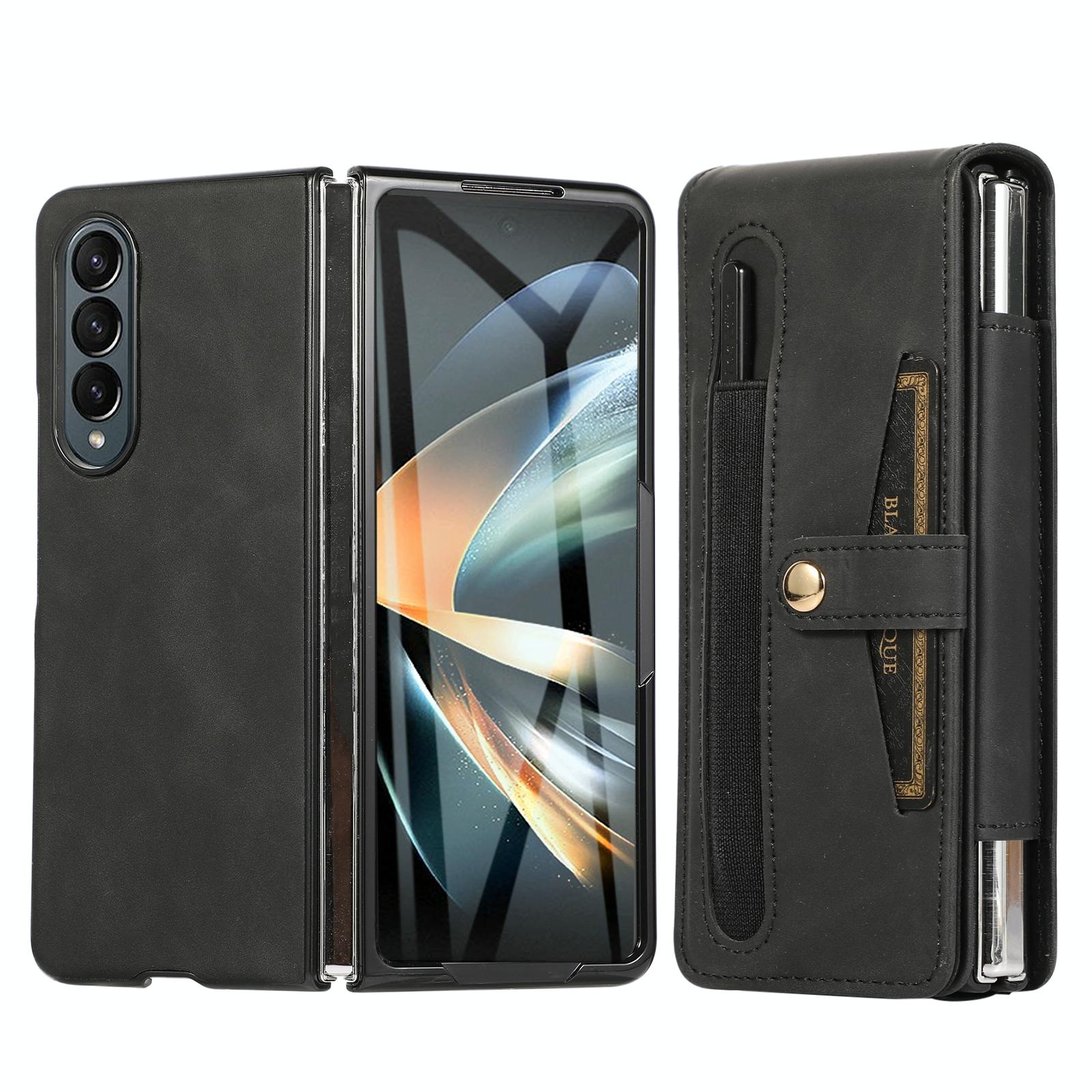 V562-B309974600ADE-202503211445-00 For Samsung Galaxy Z Fold4 5G Shockproof Foldable Leather Case With Stylus - Black - Image 1