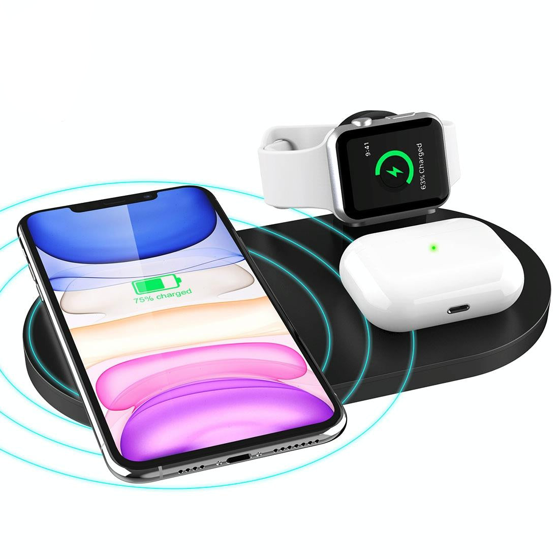3 In 1 Wireless Charger For Phones Iwatch Airpods - Black