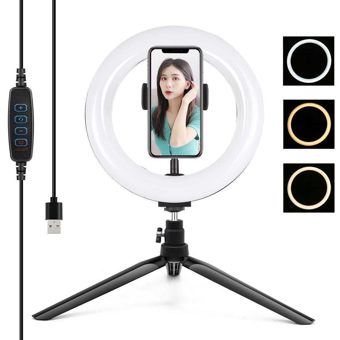 V562-B3703TKP-221812-00 7.9 Led Ring Light with Tripod and Phone Clamp - 3 Modes Dimmable Dual Colour Temperature - Black - Image 1