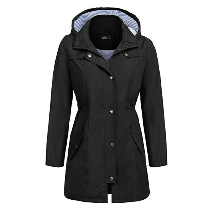 V562-B4057898730DBT-202505262041-00 Casual Women Waterproof Waist Hooded Long Coat - Size XL - Black - Image 1