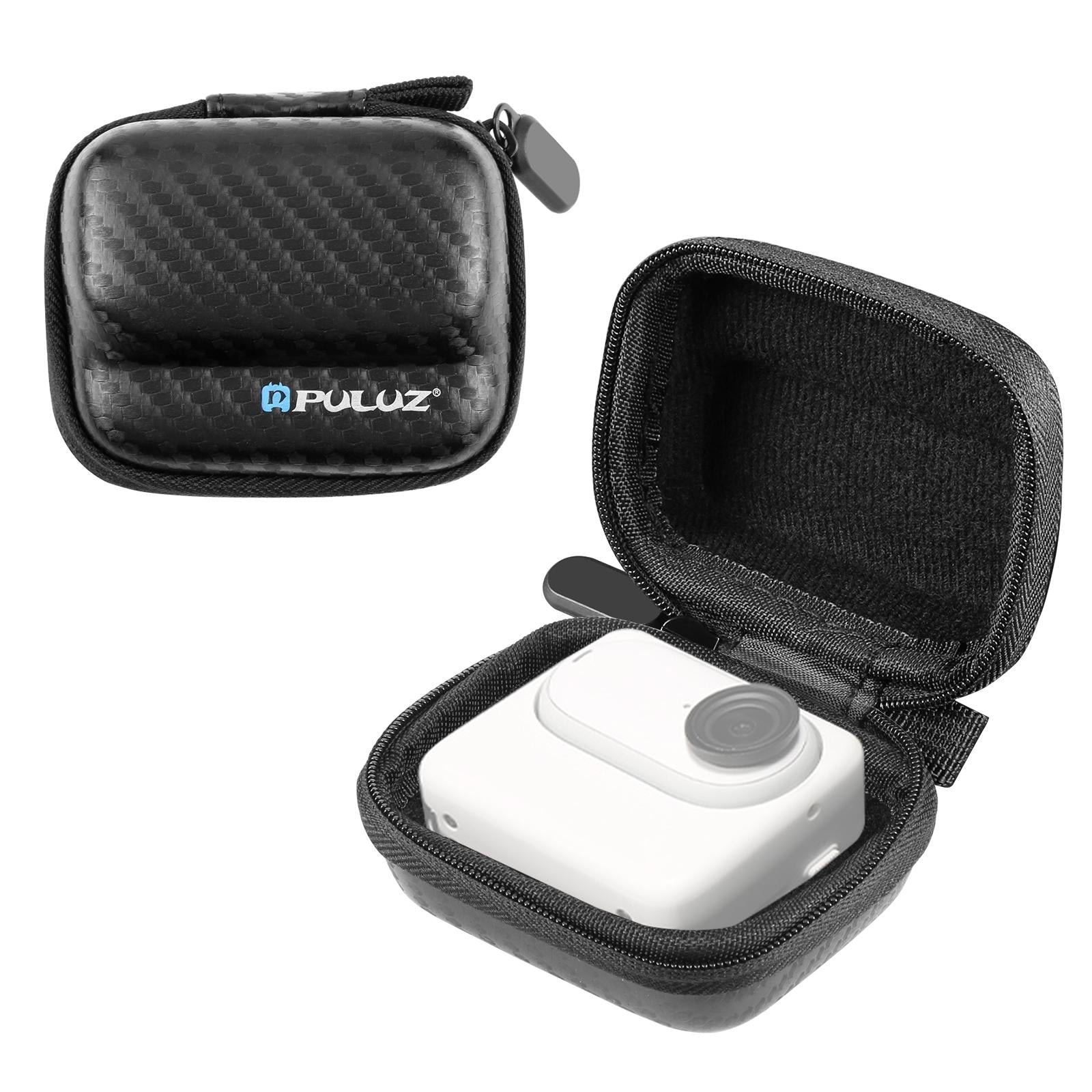 V562-B449UP-202502212150-00 Portable Carbon Fiber Eva Storage Bag for Insta360 Go 3 / 3s Mini Body - Black - Image 1