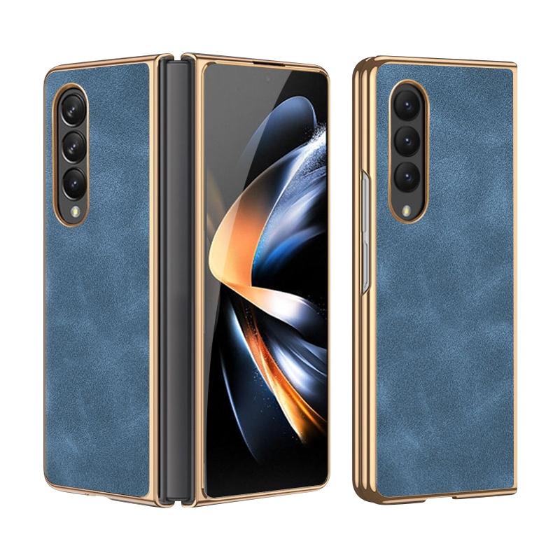 V562-B600483500ADE-202504292106-00 For Samsung Galaxy z Fold4 5G Foldable Lambskin Phone Case - Electroplated - Navy Blue - Image 1