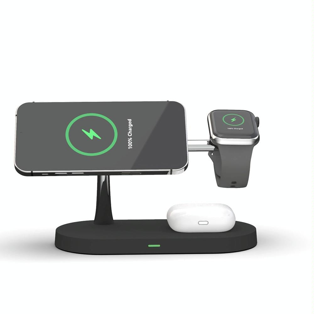 V562-B6380G8PI-202504212031-00 15W 5 In 1 Magnetic Wireless Charger For Iphone 12 & Apple Watch & Airpods - Black - Image 1