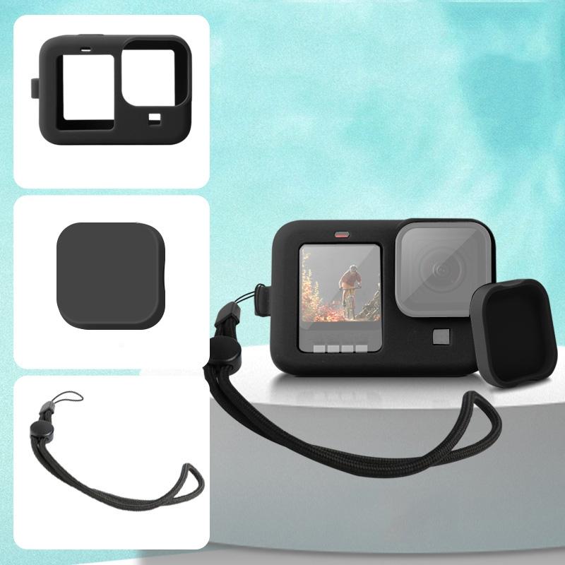 V562-B8501ACD-220319-00 Silicone Case with Wrist Strap and Lens Cover for Gopro Hero10 / 9 - Black - Image 1
