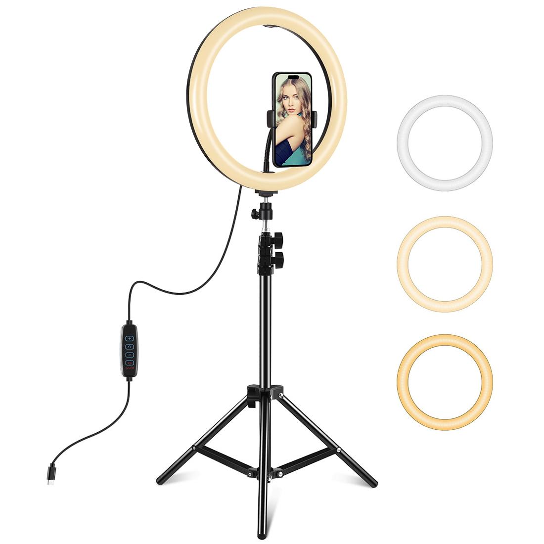 V562-B8903TKP-202503062205-00 11.8 Led Ring Light with Tripod and Phone Clamp - 3 Modes Dual Colour Temperature Curved Surface - Black - Image 1