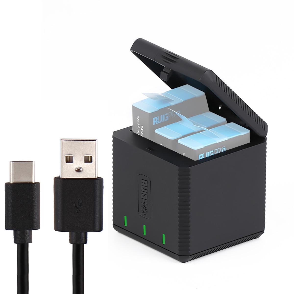 V562-B9810ACD-202502211930-00 Triple Usb Charger Box for Gopro Hero9 / 10 with Indicator Light and Cable - Image 1