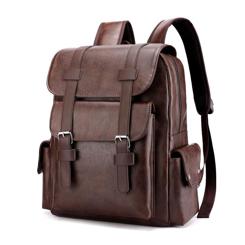 V562-C1005875060DBT-202505191448-00 Large Capacity Pu Leather Laptop Backpack For Travel & School - Dark Brown - Image 1