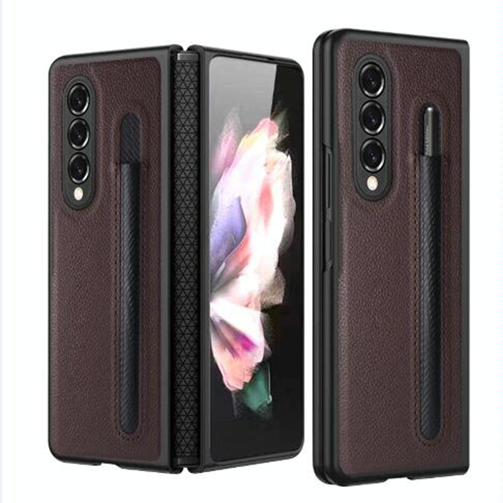 V562-C101552300ADE-202505291330-00 For Samsung Galaxy Z Fold4 5G Litchi Texture Hinge Case - Brown - Image 1