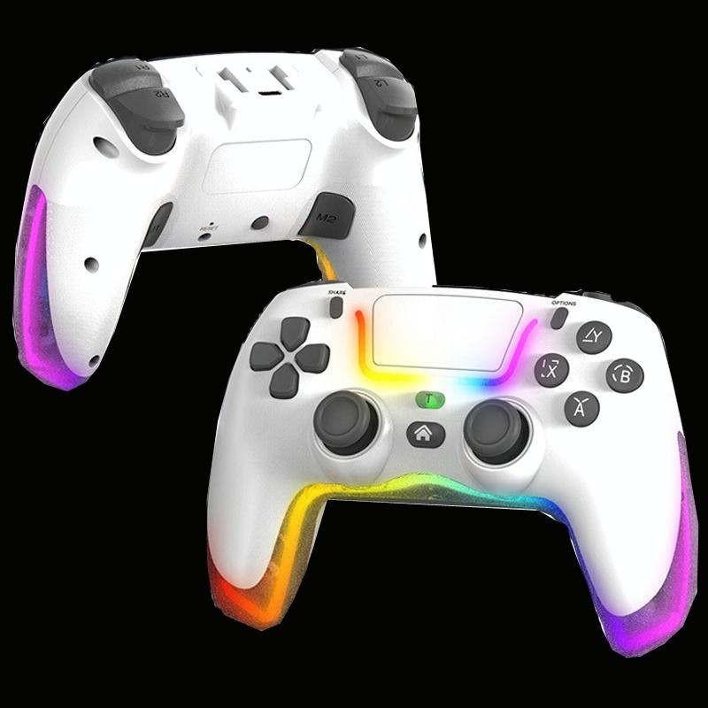 V562-C1028893060DBT-226276-00 Wireless Bluetooth Grip for Ps4 with Dazzling Colour Light - White - Image 1
