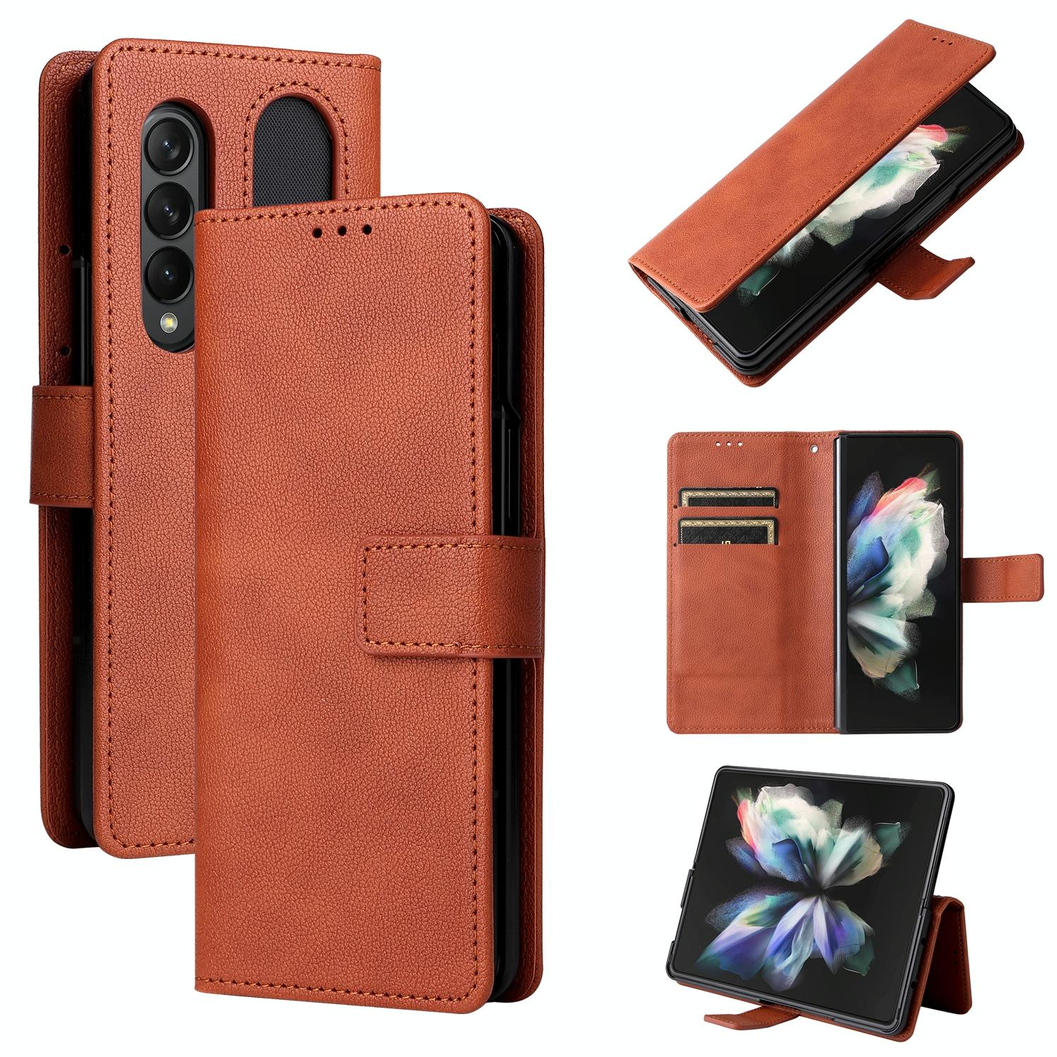 V562-C103106300ADE-202505291312-00 For Samsung Galaxy Z Fold4 5G Leather Flip Case With Pen Slot - Brown - Image 1