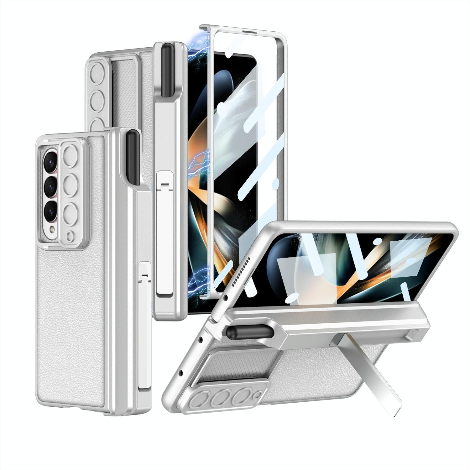 V562-C103859500ADE-202505291243-00 For Samsung Galaxy Z Fold4 5G Magnetic Leather Flip Case With Holder - Silver - Image 1