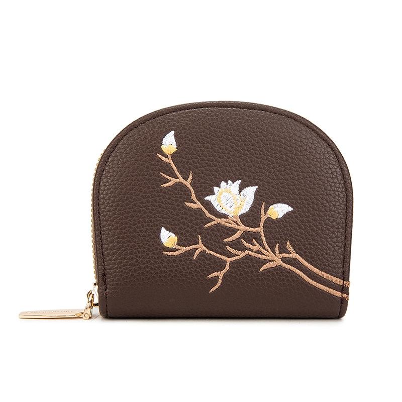 V562-C1038774060DBT-202503280226-00 Large Capacity Semicircular Embroidery Id Card Holder - Coffee - Image 1