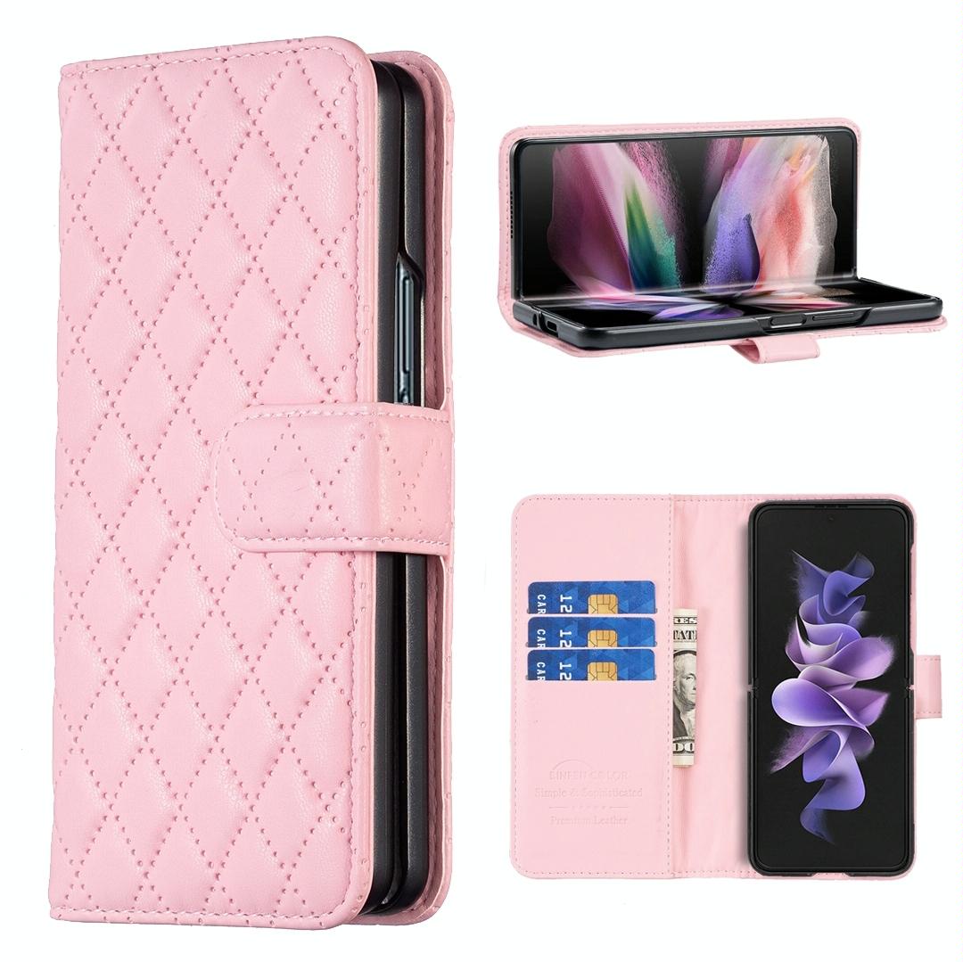 V562-C106221500ADE-202505291341-00 For Samsung Galaxy Z Fold4 5G Samsung Fold 4 Diamond Lattice Wallet Case - Sleek And Stylish - Pink - Image 1