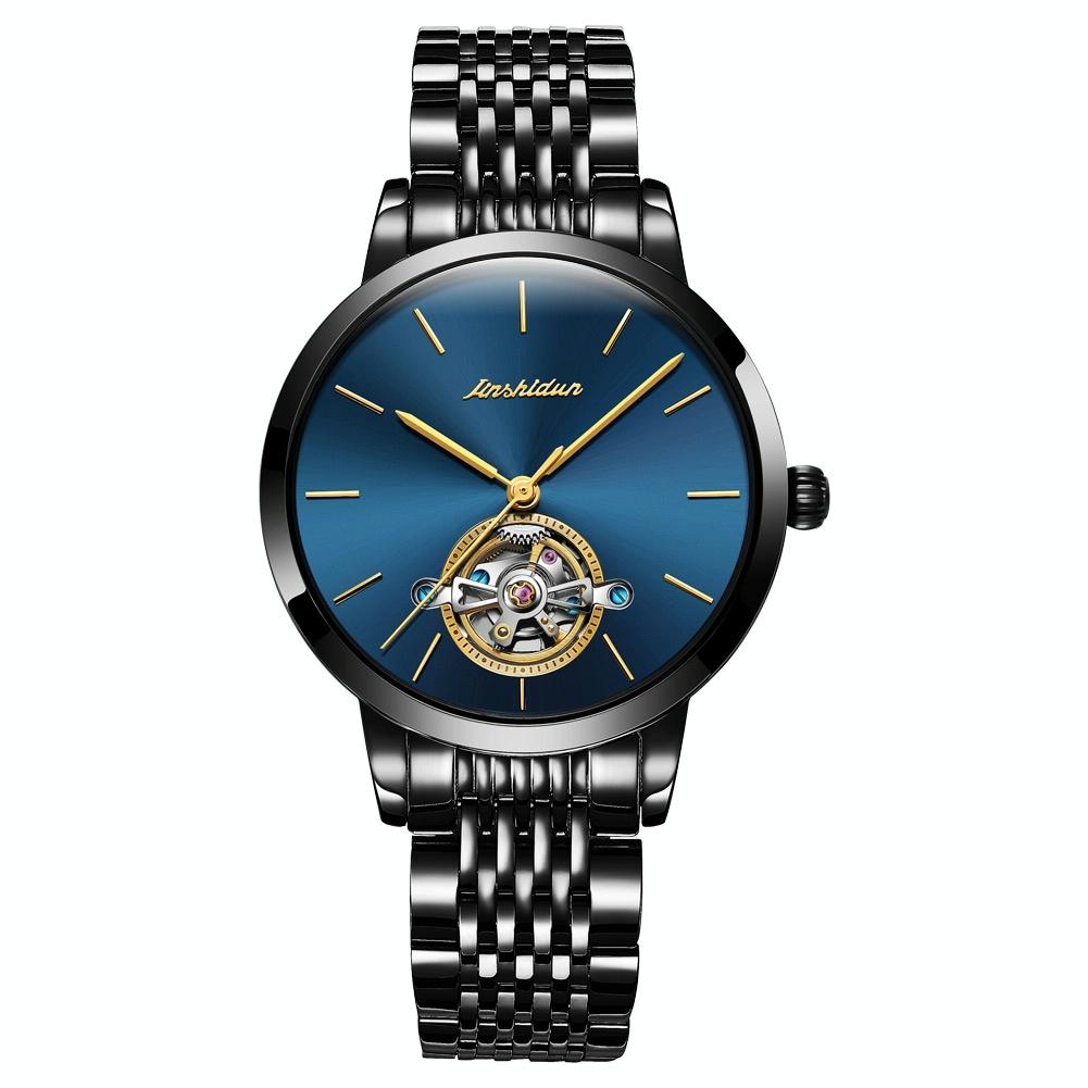 V562-C10627200ADE-202502241350-00 Waterproof Automatic Mechanical Watch for Women with Simple Hollow Design - Black Steel Strip Blue - Image 1