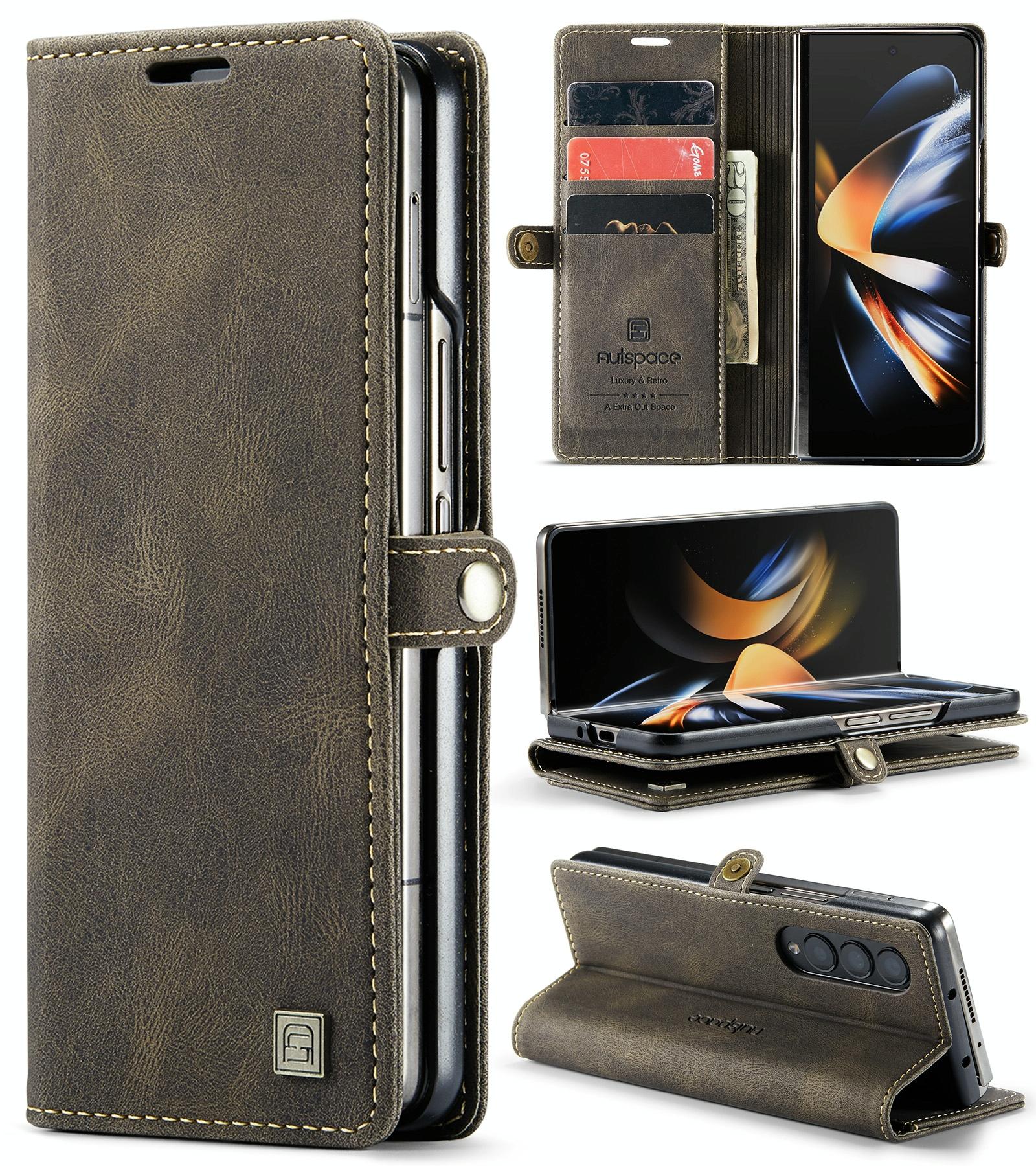 V562-C106928300ADE-202503211511-00 For Samsung Galaxy Z Fold4 5G Vintage Rfid Leather Phone Case - Coffee - Image 1