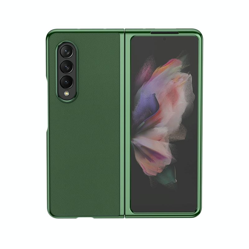 V562-C107496400ADE-202505211940-00 For Samsung Galaxy Z Fold4 5G Leather Folding Phone Case - Electroplated Finish - Army Green - Image 1