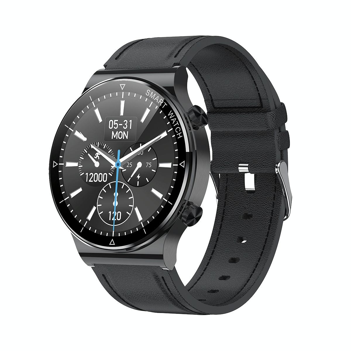 V562-C1076832060DBT-202504252007-00 1.32 Inch Heart Rate Sleep Monitoring Smart Watch - Black Leather - Image 1