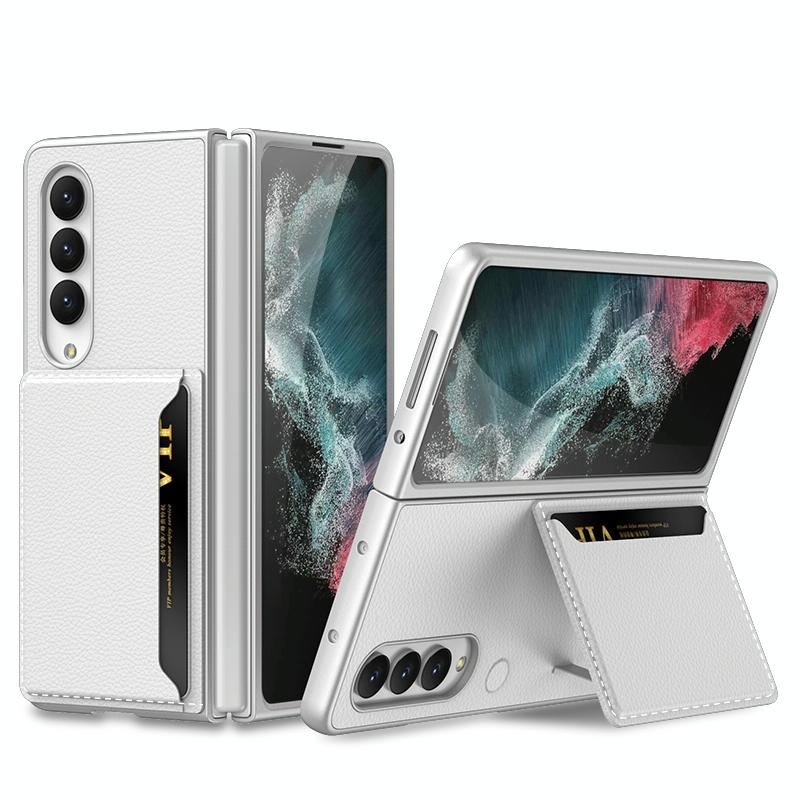 V562-C108225300ADE-202505291326-00 For Samsung Galaxy Z Fold4 5G Leather Case With Card Slots - Ultra Thin - Silver - Image 1