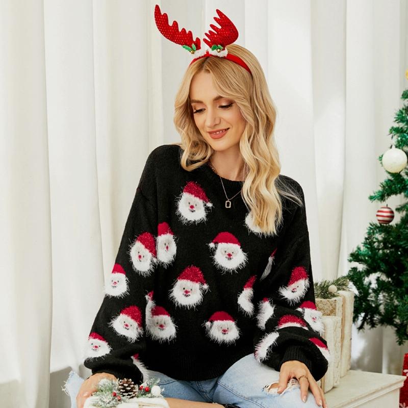 V562-C1083613060DBT-202505261928-00 Autumn And Winter Christmas Ladies Sweater Sheath Knit Top - Black - S - Image 1
