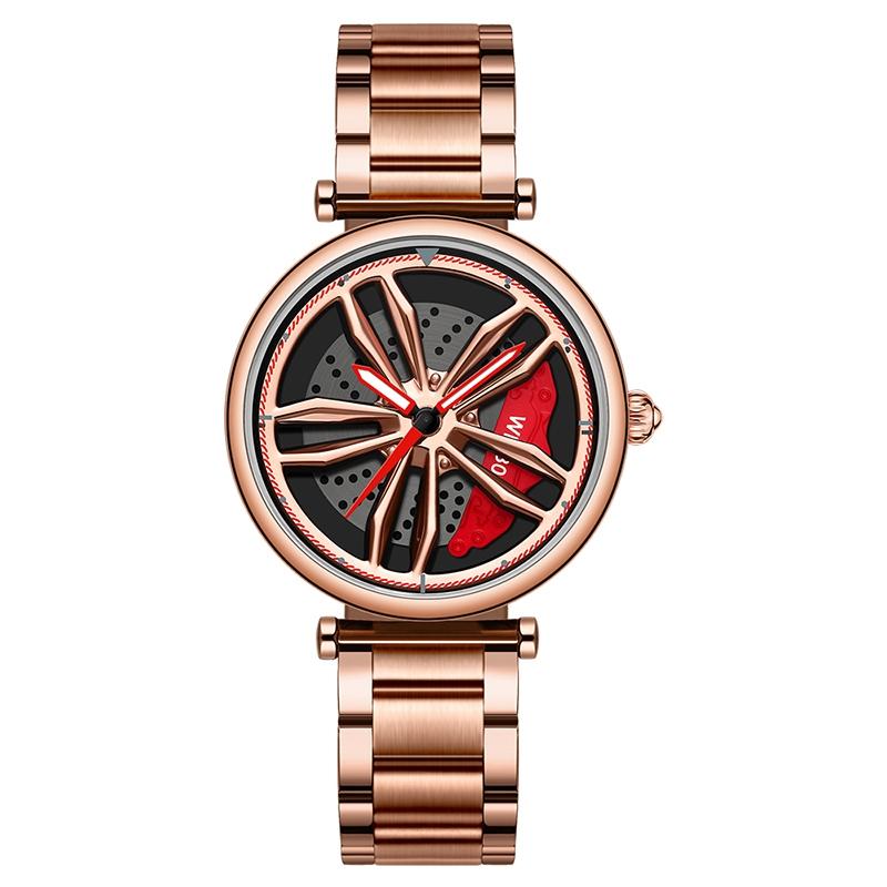 V562-C108432200ADE-202504171153-00 Women Steel Belt Quartz Watch with 3d Hollow out Wheel Design - Rose Gold - Image 1
