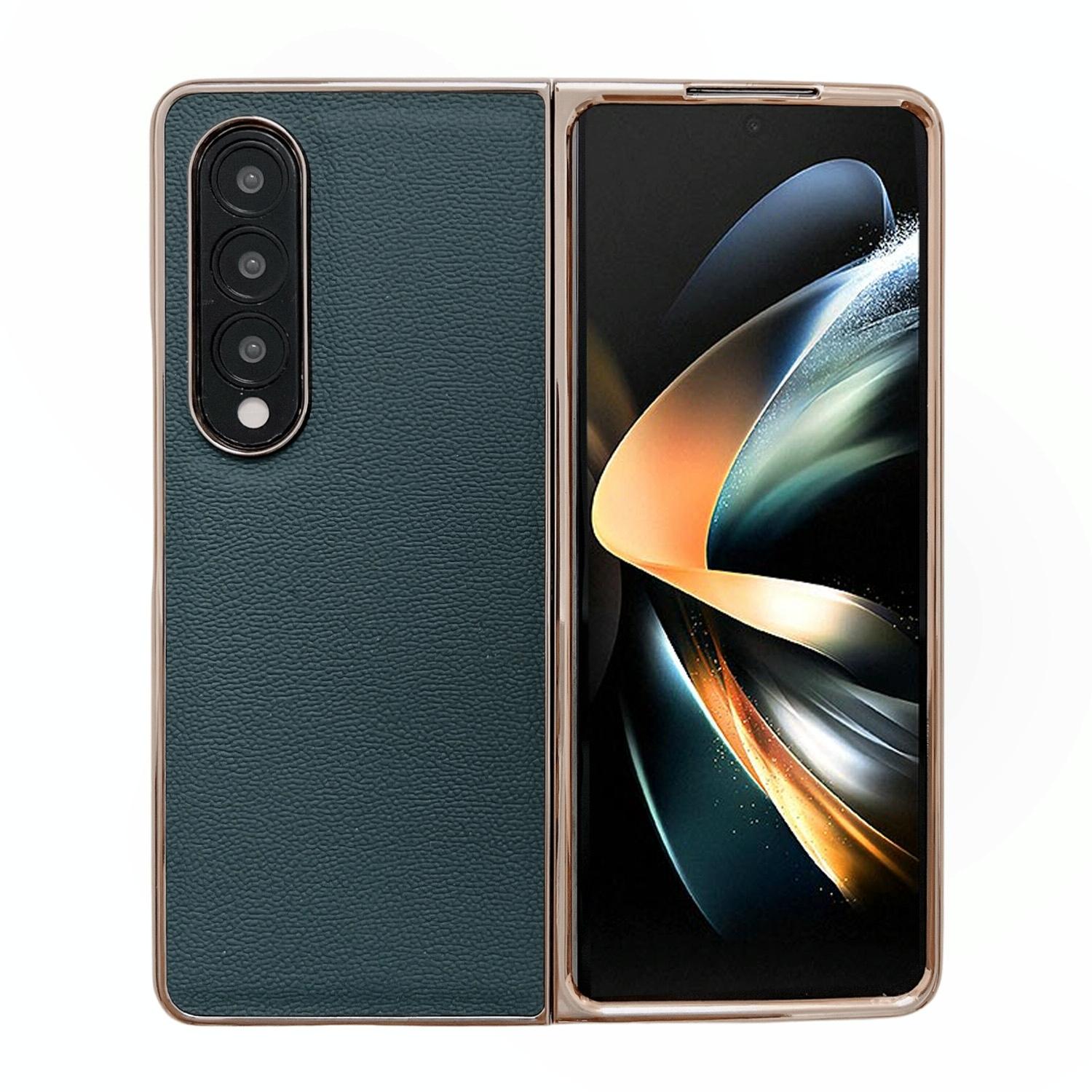 V562-C108976300ADE-202505221927-00 For Samsung Galaxy Z Fold4 5G Leather Phone Case - Nano Plating - Dark Green - Image 1