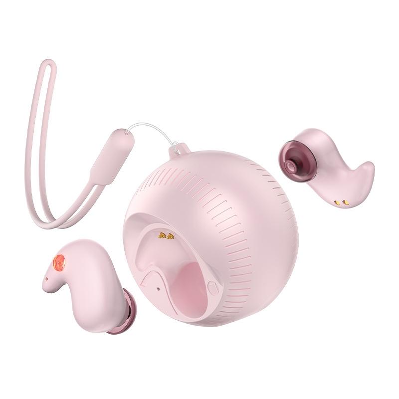 V562-C1090694060DBT-202505261716-00 Coconut Ball Bluetooth Earphones with Charging Case - Pink - Image 1