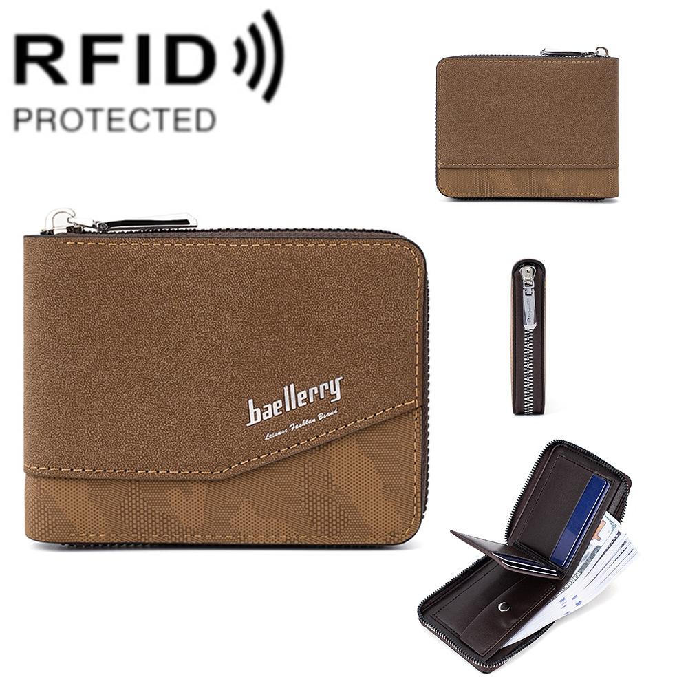 V562-C1091634060DBT-202505291522-00 Retro Rfid Blocking Zip Wallet with Short Coin Pocket - Light Brown - Image 1