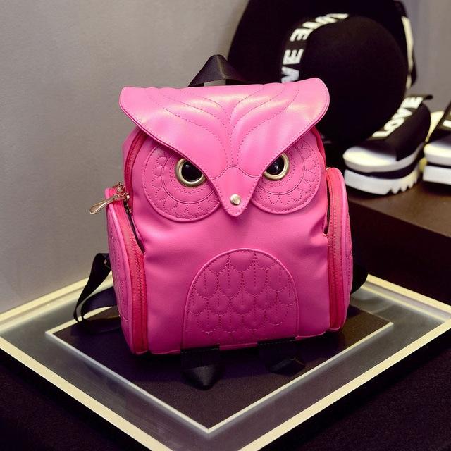 V562-C1092404810DBT-202505271312-00 Women Owl Print Pu Backpack - Colourful and Stylish - Red - Image 1