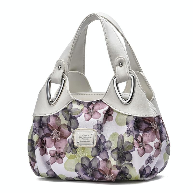V562-C1094522060DBT-202504251707-00 Soft Leather Women Handbag - White Handle Green Flower - Image 1