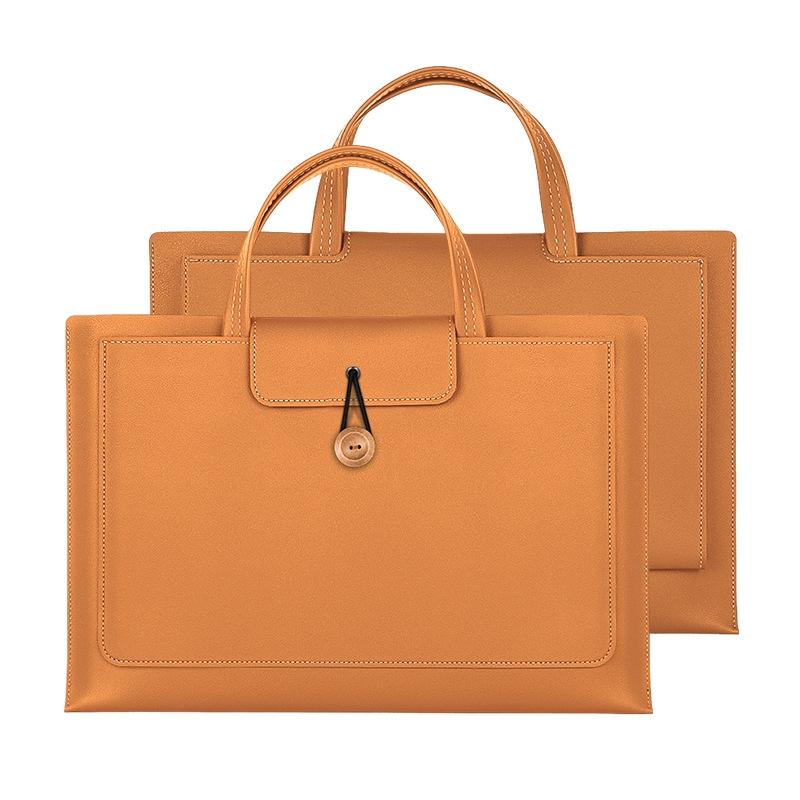 V562-C1094673060DBT-202502282121-00 Waterproof Elastic Button Laptop Handbag - Pu Material - Khaki - 13.3/14 Inch - Image 1