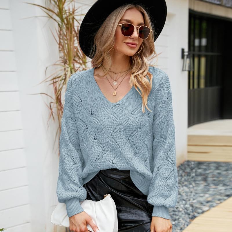 V562-C1098023060DBT-202505261943-00 V-Neck Sweater Women Autumn And Winter Loose Knitted Bottoming Shirt - Blue - S - Image 1