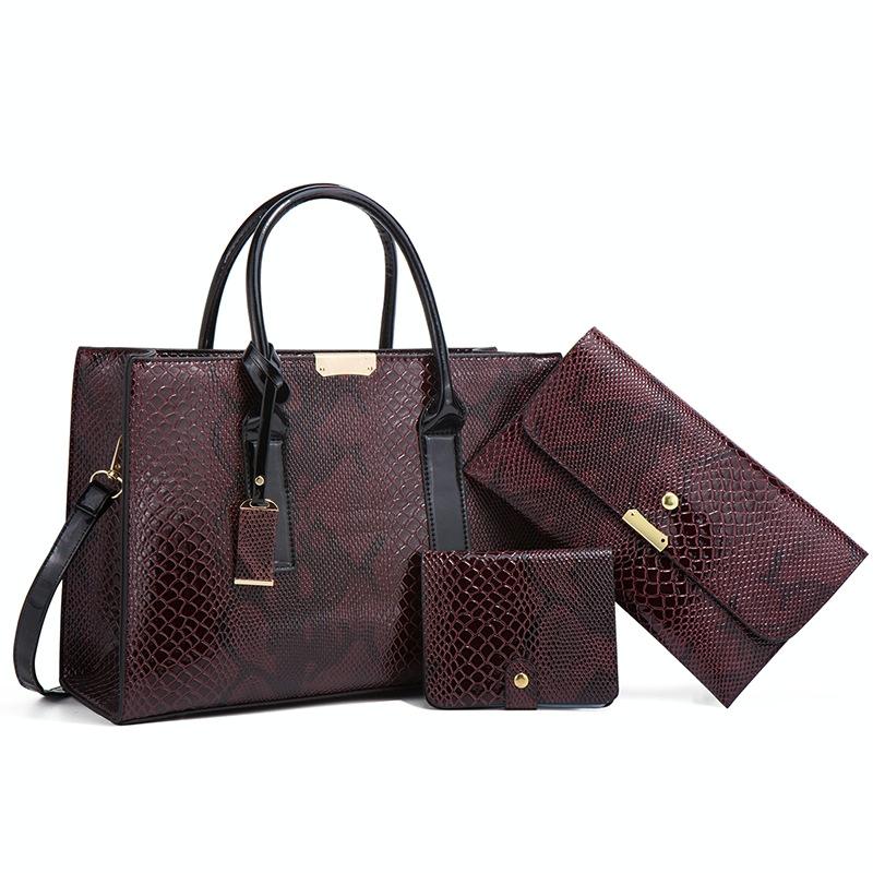 V562-C1099171060DBT-202504251522-00 Stylish 3-in-1 Snakeskin Diagonal Handbag - Fashionable and Versatile - Brown - Image 1