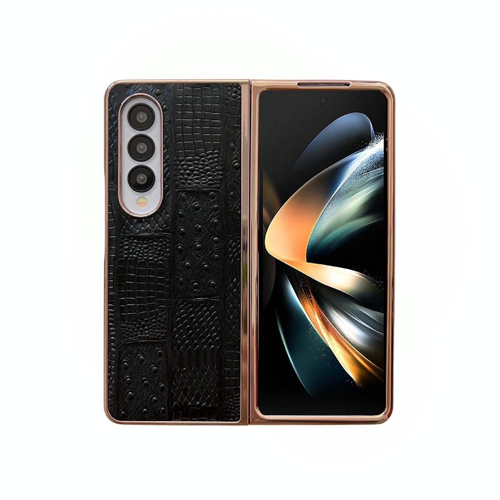 V562-C115818300ADE-202505221852-00 For Samsung Galaxy Z Fold4 5G Leather Mahjong Phone Case - Electroplated - Black - Image 1