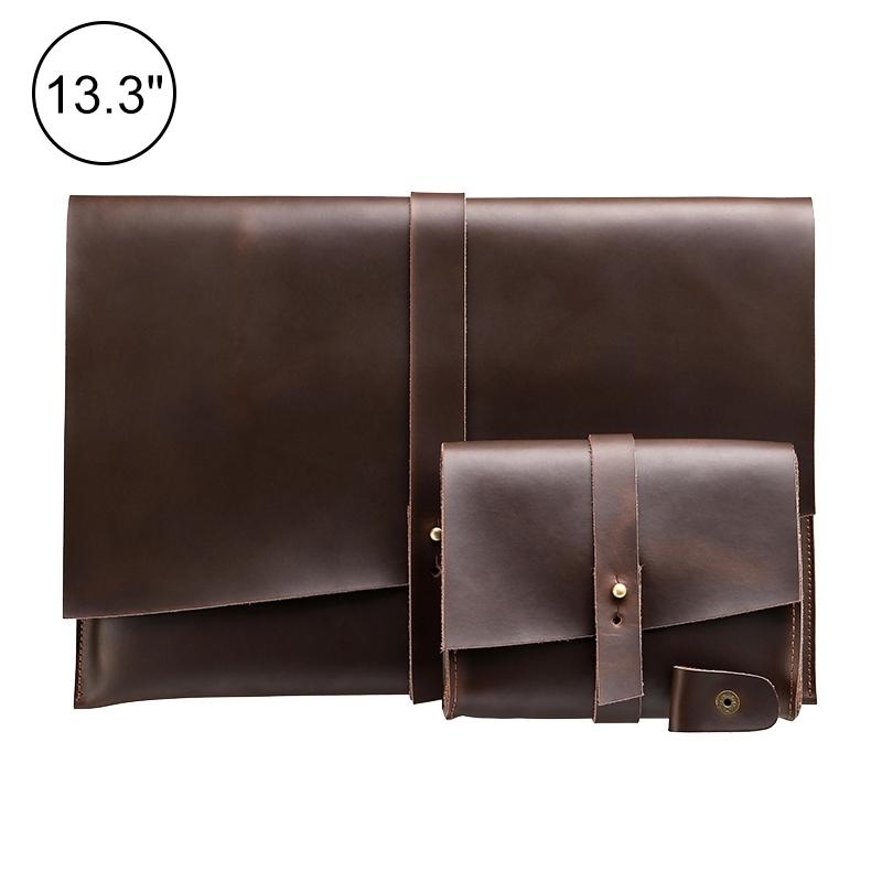 13 Laptop / Tablet Bag - Genuine Leather - Universal - Cable Winder - Business Power Adapter - Coffee