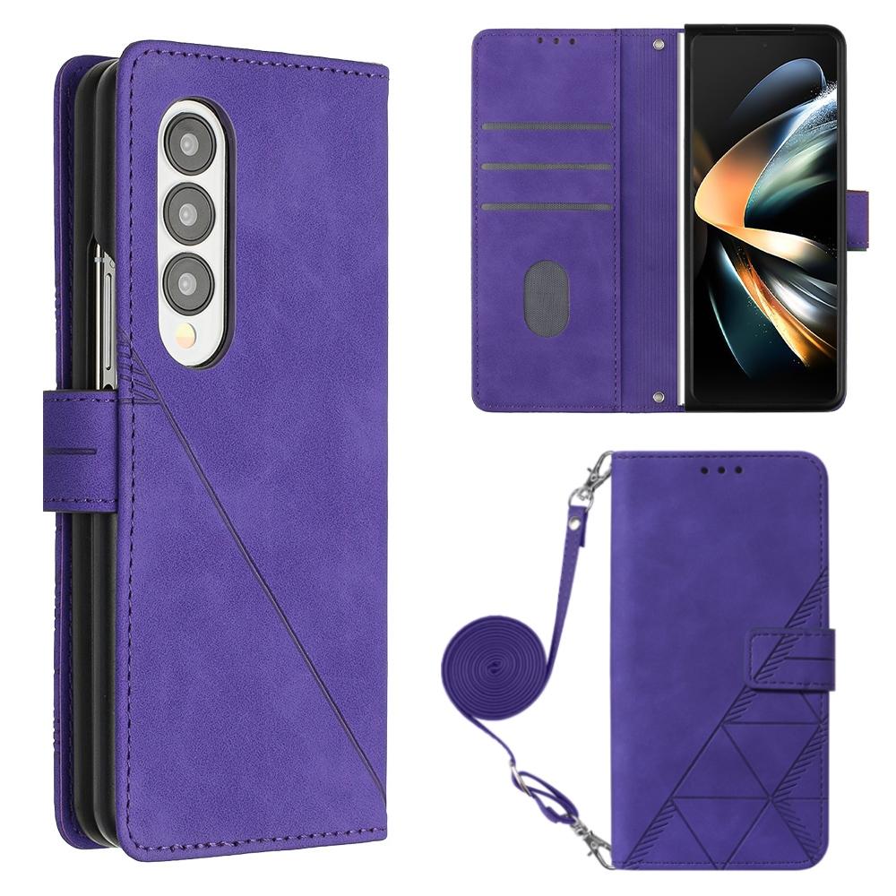 V562-C201487300ADE-202504292041-00 For Samsung Galaxy z Fold4 5G Embossed Leather Flip Crossbody Phone Case - 3d Design - Purple - Image 1
