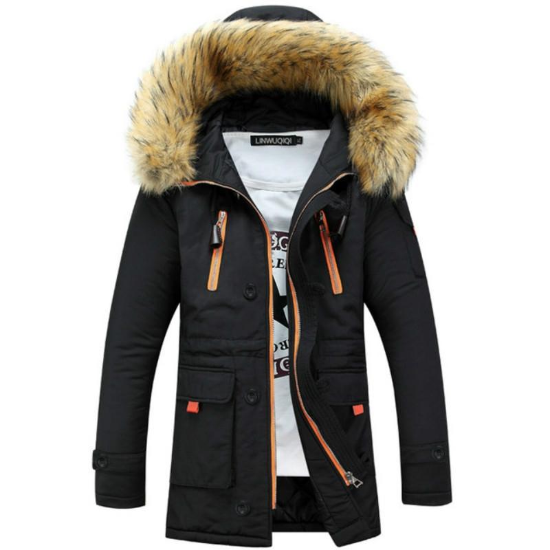 V562-C2033631140DBT-202505262046-00 Long Section Cotton Suit Men Plus Velvet Thick Warm Jacket Large Fur Collar Coat Lovers Jacket - Size M - Black - Image 1