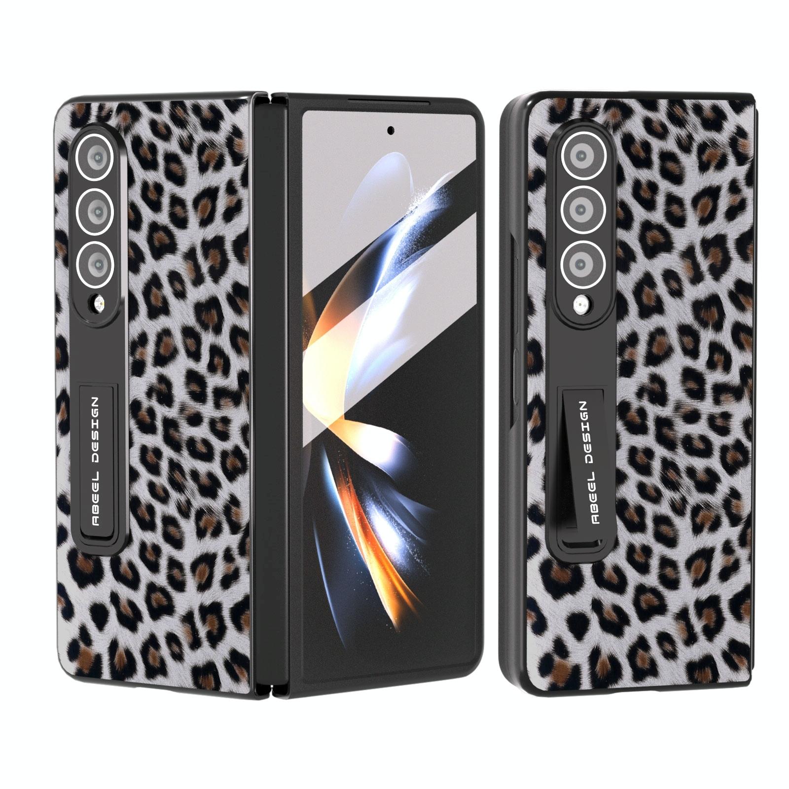 V562-C203907400ADE-202503211451-00 For Samsung Galaxy Z Fold4 5G Leopard Print Phone Case With Holder - Silver - Image 1