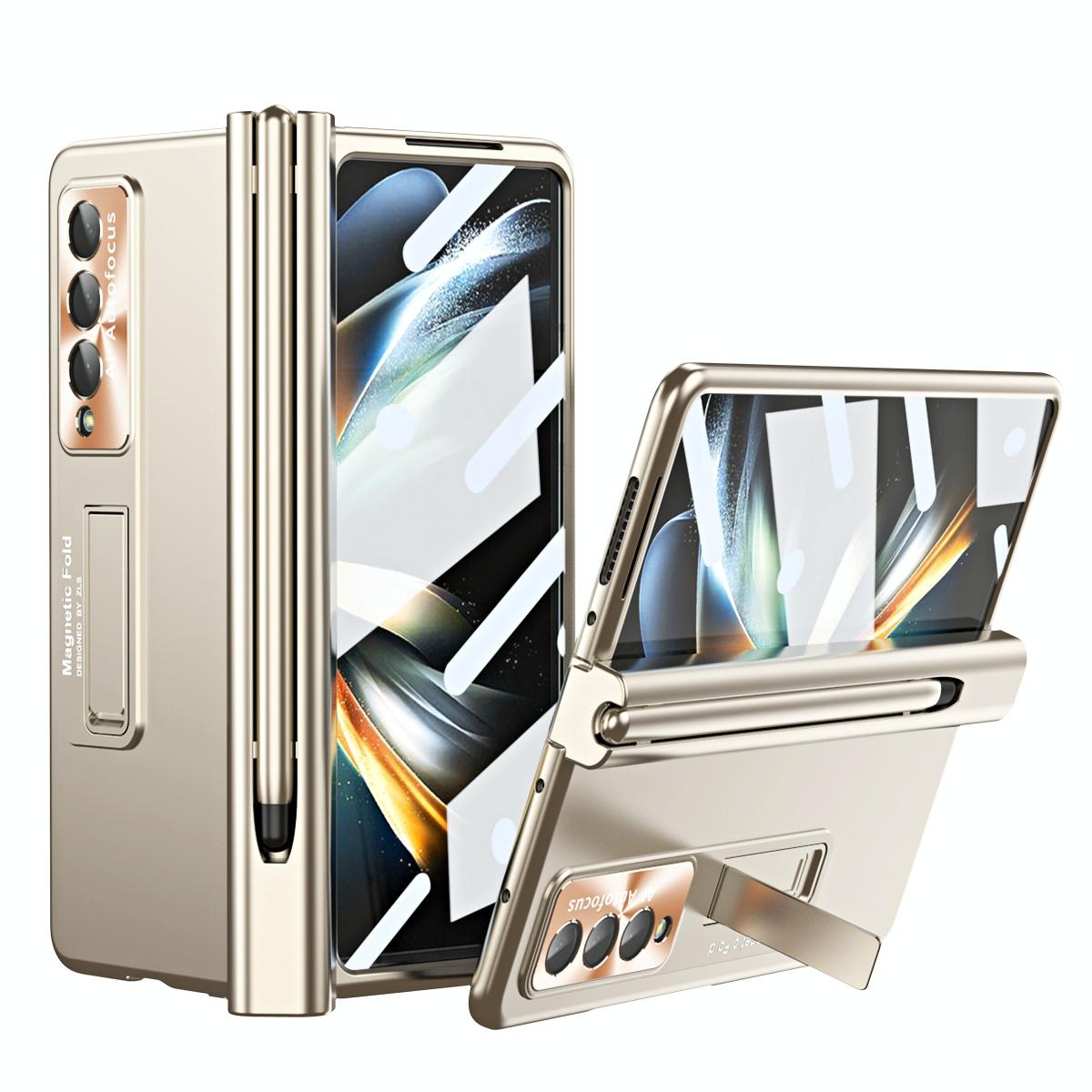 V562-C205550400ADE-202503211416-00 For Samsung Galaxy Z Fold4 5G Foldable Phone Case With Pen Slot - Electroplated - Gold - Image 1