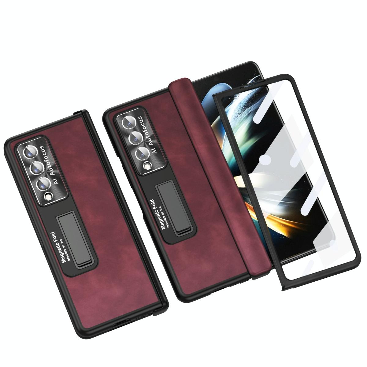 V562-C208550400ADE-202505221935-00 For Samsung Galaxy Z Fold4 5G Napa Texture All-In-One Phone Case - Red - Image 1