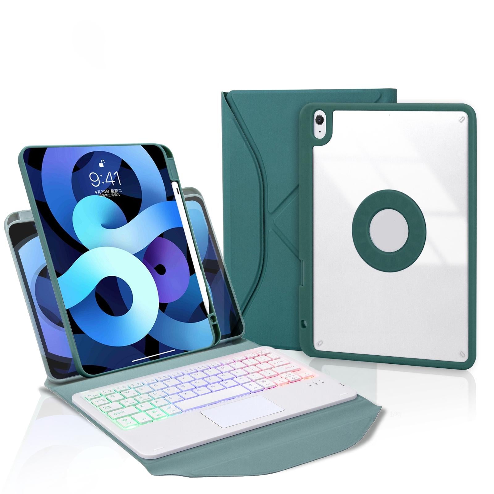 V562-C208972300ADE-202504291940-00 Bluetooth Keyboard Leather Case For Ipad Air 10.9 With Touchpad And Pen Slot Backlit - Green - Image 1