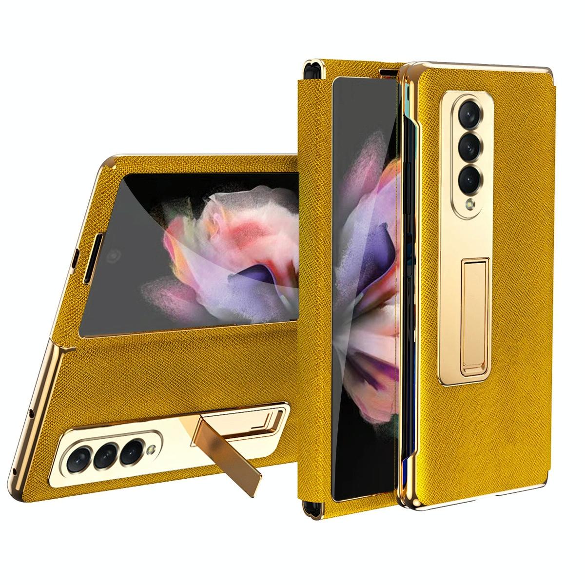 V562-C209994300ADE-202505291228-00 For Samsung Galaxy Z Fold4 5G Flip Case With Tempered Film - Textured Hinge - Gold - Image 1