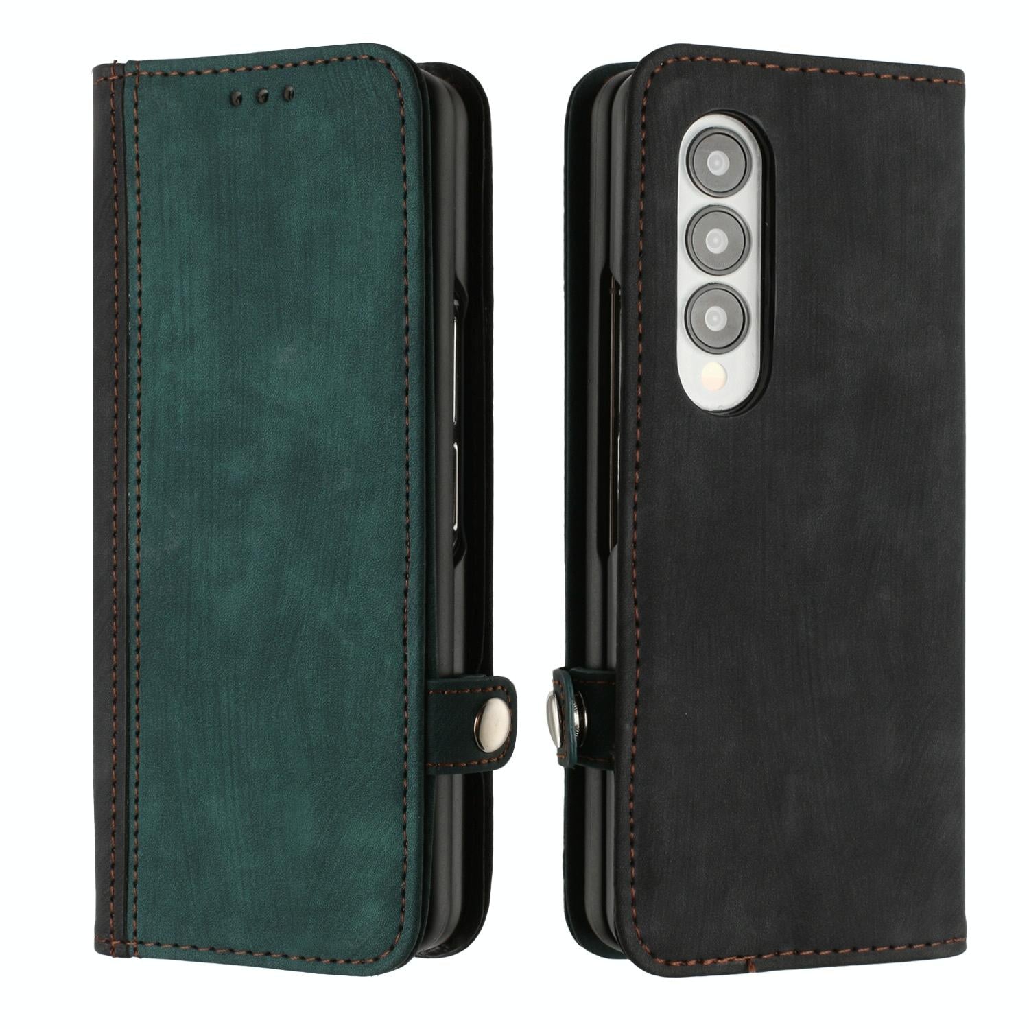 V562-C302909300ADE-202503211326-00 For Samsung Galaxy Z Fold4 5G Leather Phone Case With Side Buckle - Dark Green - Image 1