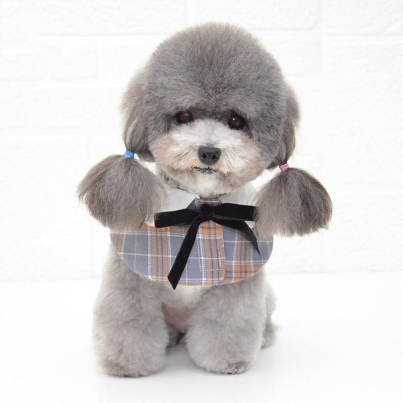 V562-C3082396230DBT-202503201706-00 Dog Shawl Small Cloak Pet Bow Ttie Saliva Towel Pet Accessories - Size L - Gray Yellow Grid - Image 1