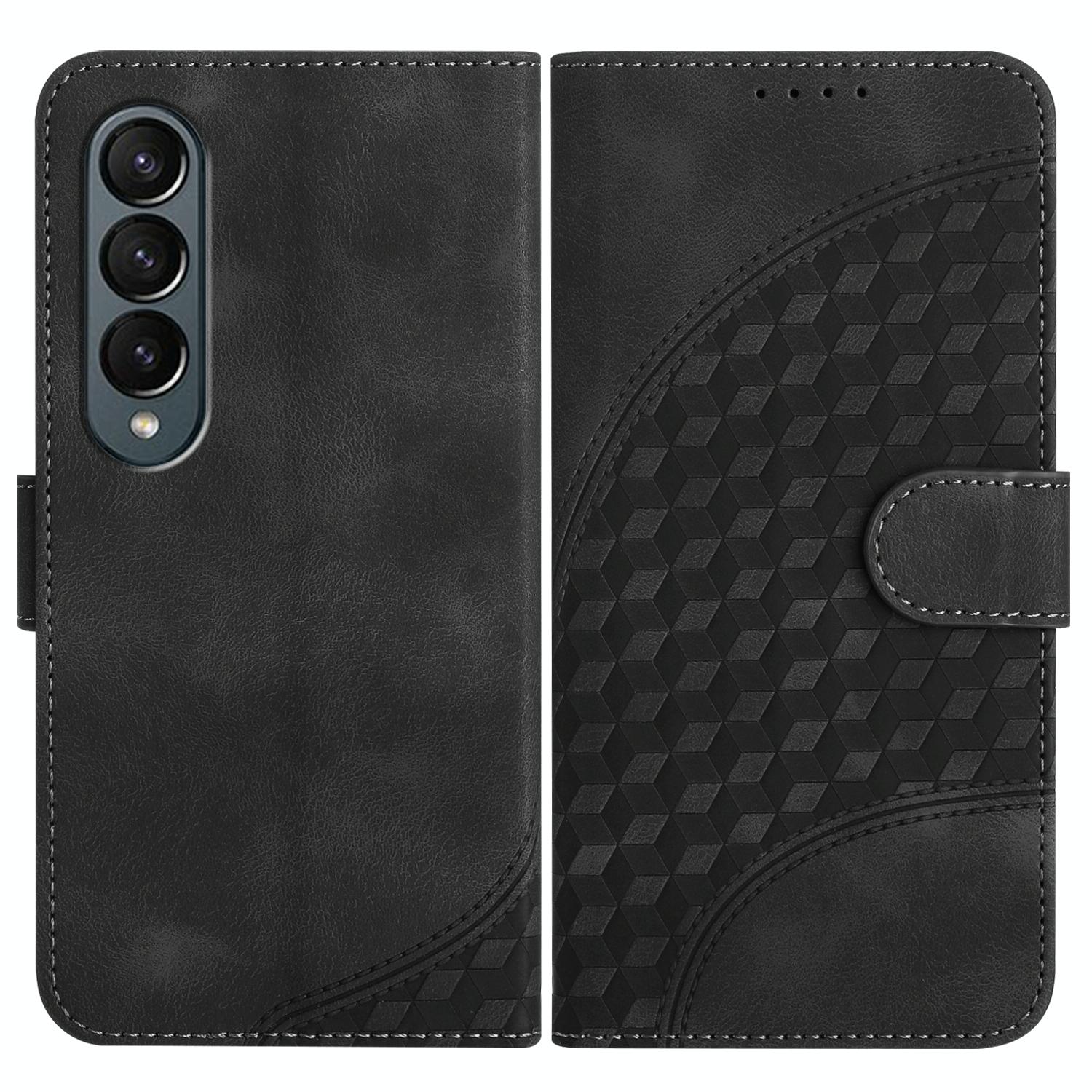V562-C309360600ADE-202503211405-00 For Samsung Galaxy Z Fold4 5G Embossed Elephant Head Phone Case With Lanyard - Black - Image 1